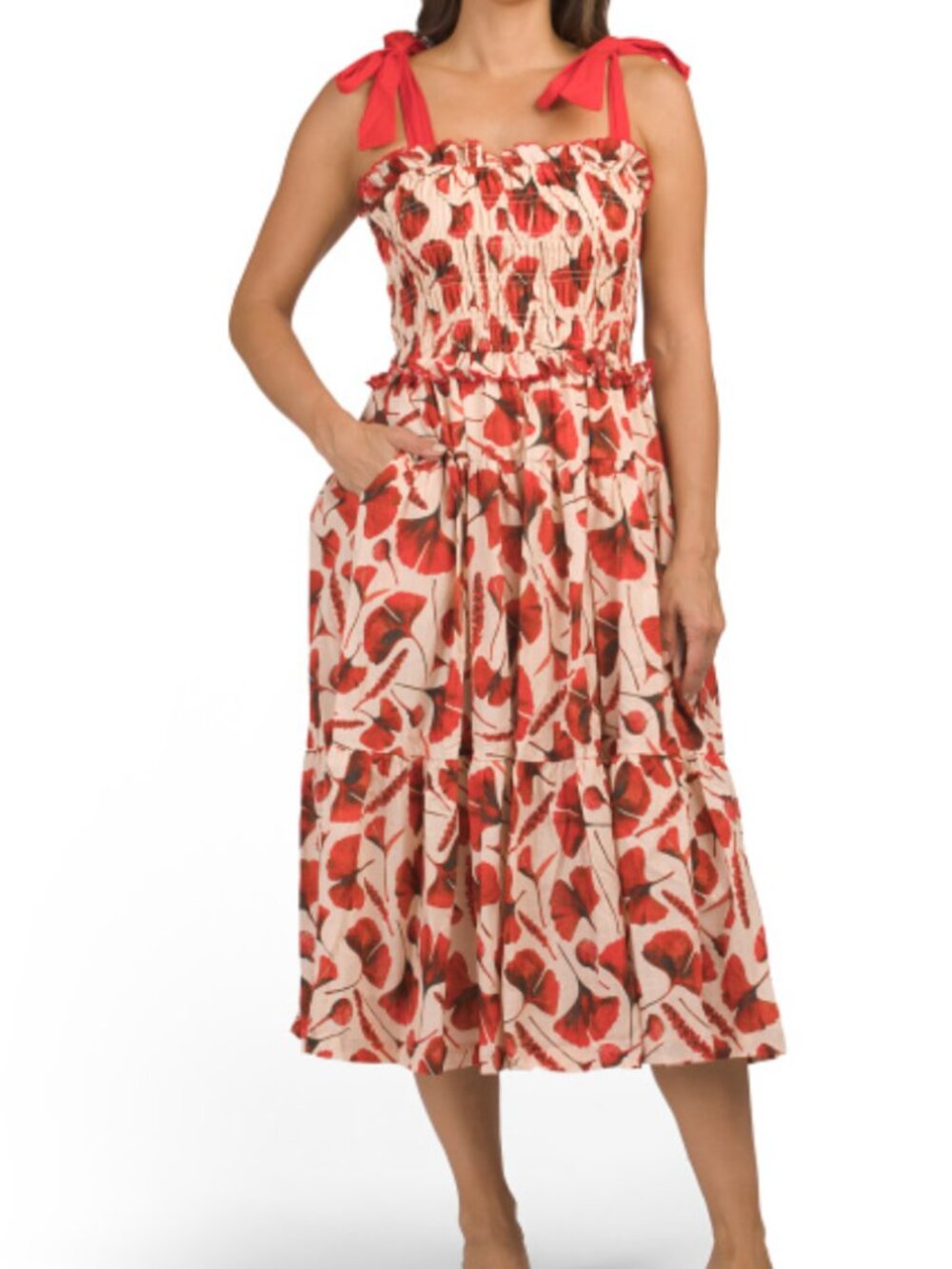 En Saison Josie Smocked Midi Dress in size M, with pockets New WithoutTags